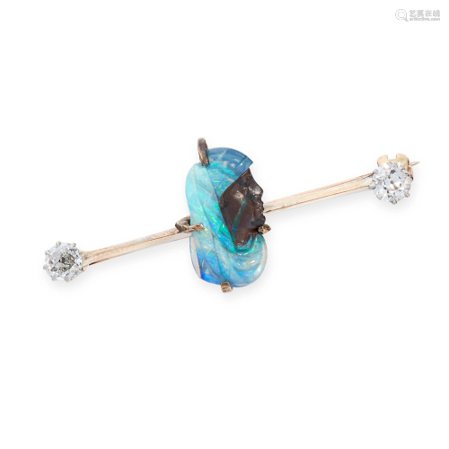 AN ANTIQUE OPAL AND DIAMOND BROOCH in yellow gold, …