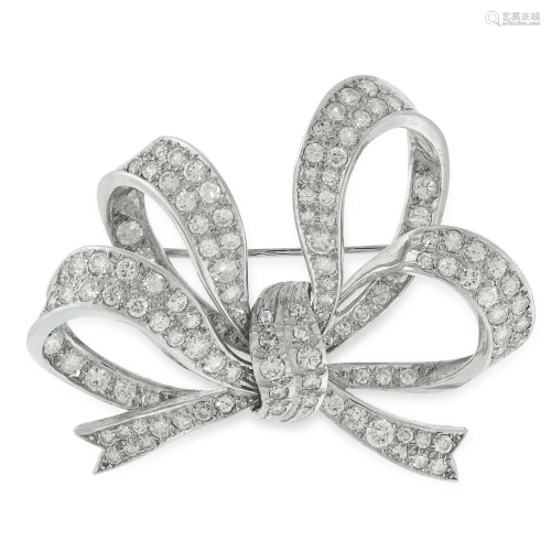 A VINTAGE DIAMOND BOW BROOCH designed as a ribbon tied