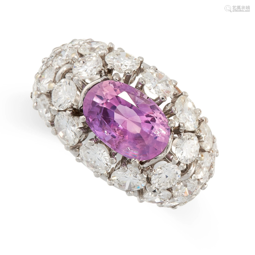 A CEYLON NO HEAT PINK SAPPHIRE AND DIAMOND RING in