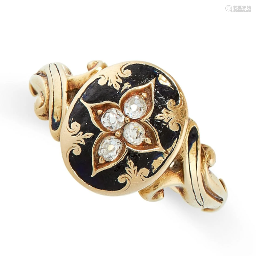 AN ANTIQUE ENAMEL AND DIAMOND RING, 19TH CENTURY in