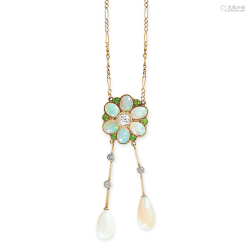 AN ANTIQUE OPAL, DEMANTOID GARNET AND DIAMO…