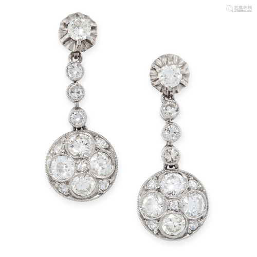A PAIR OF ANTIQUE DIAMOND DROP EARRINGS, EARLY …