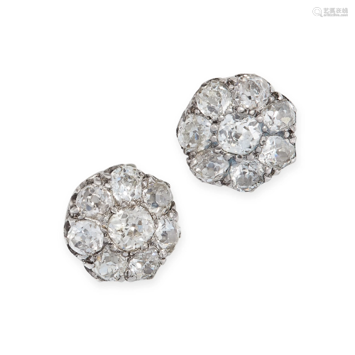 A PAIR OF DIAMOND STUD EARRINGS each set with a cluster