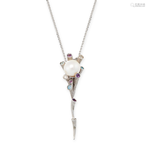 A PEARL, DIAMOND, TOPAZ AND AMETHYST PENDANT AND CH…