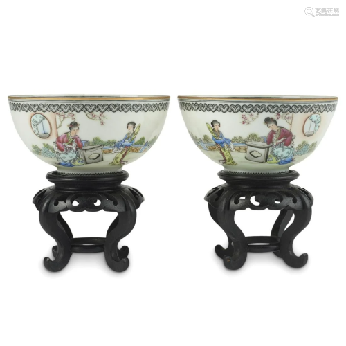 Pair of Chinese Republic Eggshell Porcelain Bowls