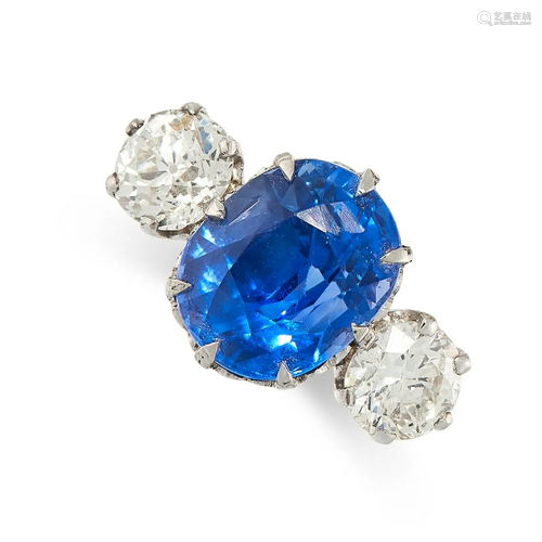 A CEYLON NO HEAT SAPPHIRE AND DIAMOND RING in 18ct