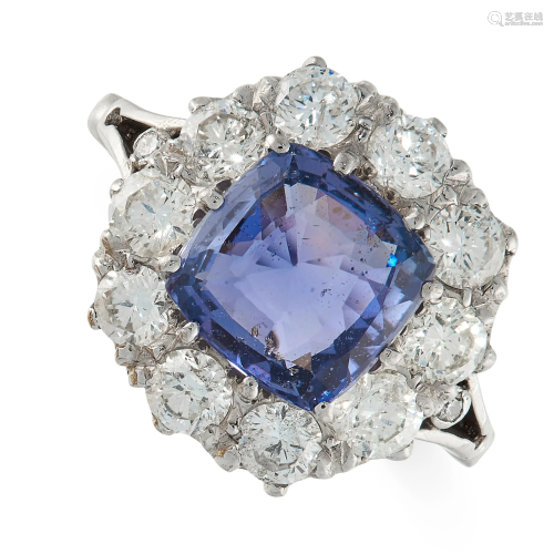 A SAPPHIRE AND DIAMOND RING in 18ct white gold, set