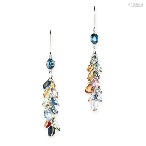 A PAIR OF MULTICOLOUR SAPPHIRE EARRINGS each suspending