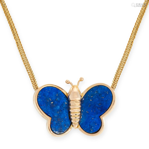 A LAPIS LAZULI BUTTERFLY PENDANT NECKLACE in the form