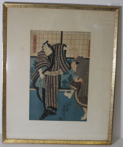 Japanese woodblock print of 2 men - 13 1/2