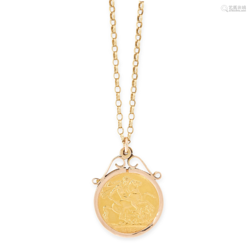 A GEORGE V FULL SOVEREIGN COIN PENDANT AND CHAIN in