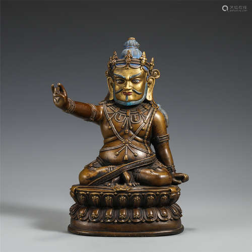 A CHINESE BRONZE INLAID SILVER FIGURE OF BUDDHA STATUE