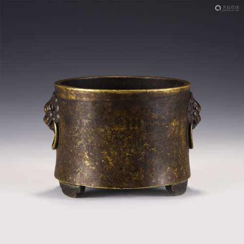 A CHINESE TRIPOD GILT BRONZE ROUND CENSER