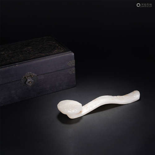 A CHINESE QING STYLE WHITE JADE RUYI SCEPTER