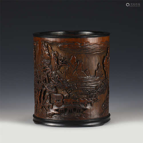 A CHINESE BAMBOOCARVING BRUSH POT