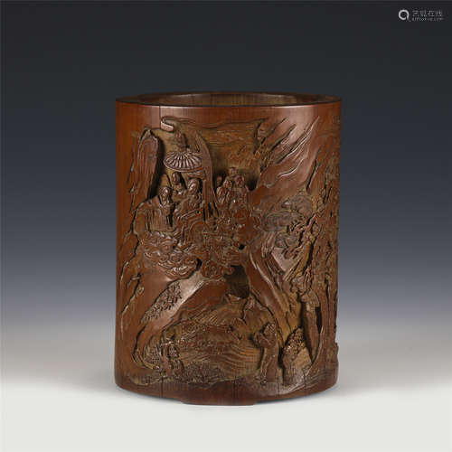 A CHINESE BAMBOOCARVING BRUSH POT