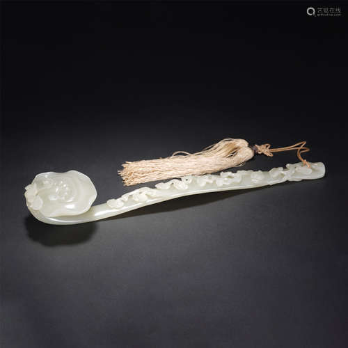 A CHINESE QING STYLE WHITE JADE RUYI SCEPTER