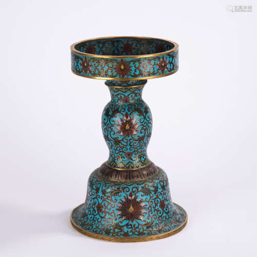 A CHINESE ENTWINE BRANCHES LOTUS PATTERN ENAMEL OIL LAMP