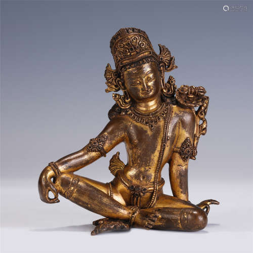 A CHINESE QING STYLE BRONZE GOLDEN PAINT FIGURE OF BUDDHA SE...