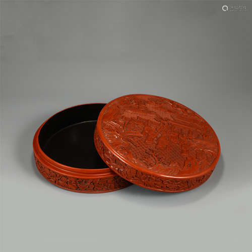 A CHINESE CARVED TIXI LACQUER ROUND BOX