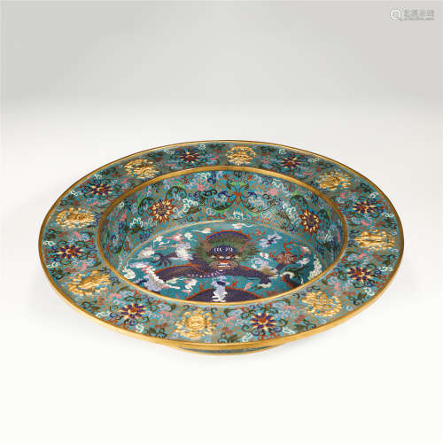 A CHINESE CLOISONNE DRAGON PATTERN BASIN