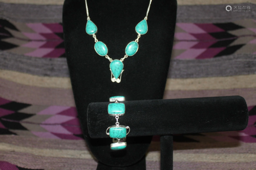 Sterling Turquoise Necklace & Bracelet Set