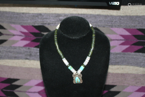 Old Pawn Sterling Heishi Bead Necklace and Turquoise
