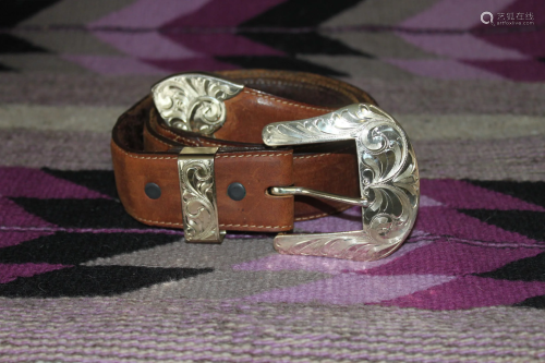 Old Mexico Elkcreek Sterling & Brown Leather Belt