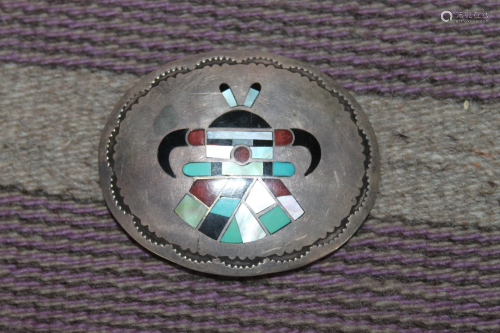 Vintage Hopi Sterling Inlayed Belt Buckle
