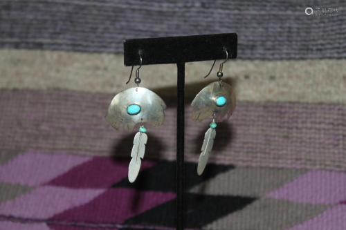 Navajo Sterling & Turquoise Spirit Bear & Feather