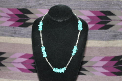 Old Pawn Sterling Melon bead w/Turquoise necklace