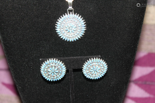 Blue Opal Necklace w/Pendant & Earrings Set