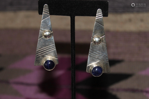 Vintage Navajo Sterling with Lapis Dangle Earrings