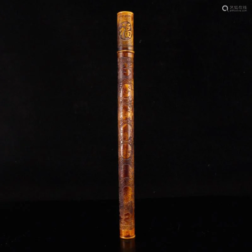 Old Amber & Copper Low Relief Lucky Dragon Incense Tube