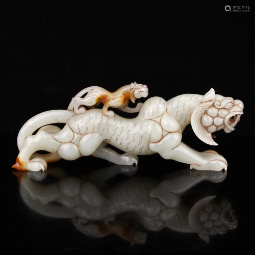 Vintage Chinese Hetian Jade Double Tiger Statue