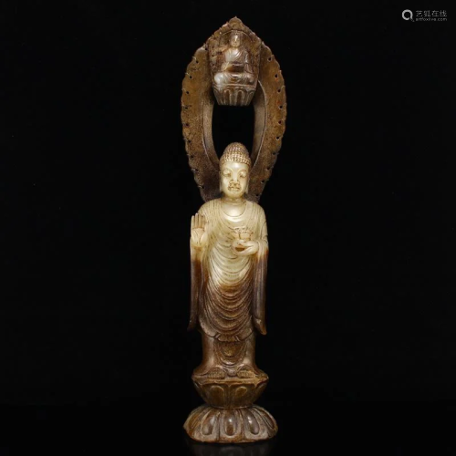 Qing Dynasty Hetian Jade Siddhartha Buddha Statue