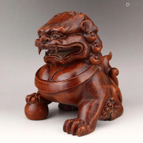 A Pair Chinese Yixing Zisha Clay Lucky Lion Statues