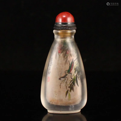 Chinese Crystal Inside Painting Snuff Bottle