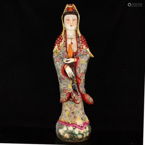 Vintage Chinese Famille Rose Porcelain Kwan-yin Statue