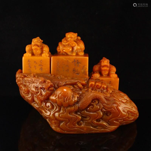 Three Superb Qing Tianhuang Stone Divine Beast Seals