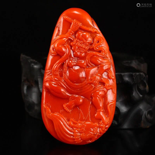 Natural Nanhong Agate Mythology Figure Pendant