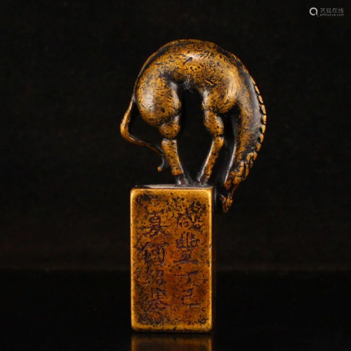 Vintage Chinese Gilt Gold Bronze Horse Seal