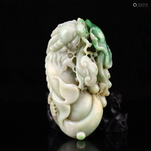 Natural Jadeite /Jade Carved Fortune Dragon Fish