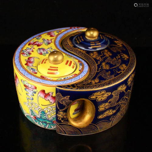 Gilt Gold Famille Rose Bagua Porcelain Teapot