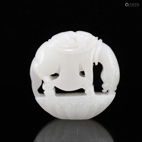 Chinese Natural White Hetian Jade Horse & Monkey