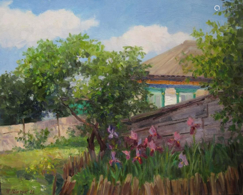 Oil painting The garden is cherry Timchuk
