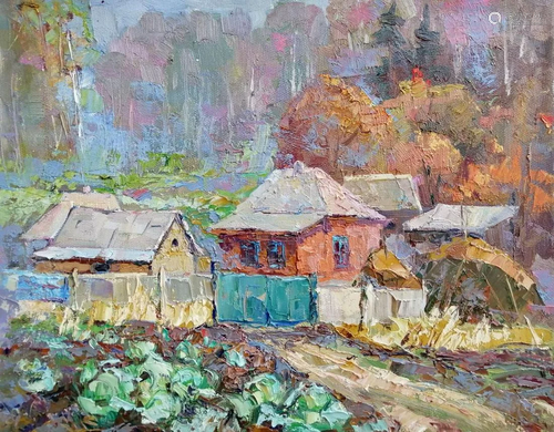 Oil painting Autumn vegetable garden Kalenyuk Oksana