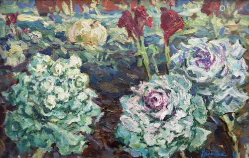 Oil painting Cabbage in the garden Kalenyuk Alex