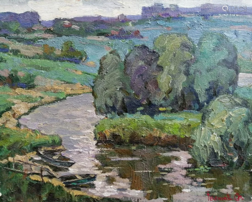 Oil painting River landscape Kalenyuk Alex