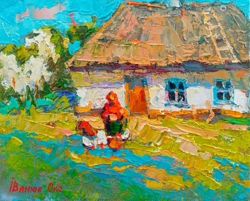Oil painting In the courtyard Kalenyuk Oksana